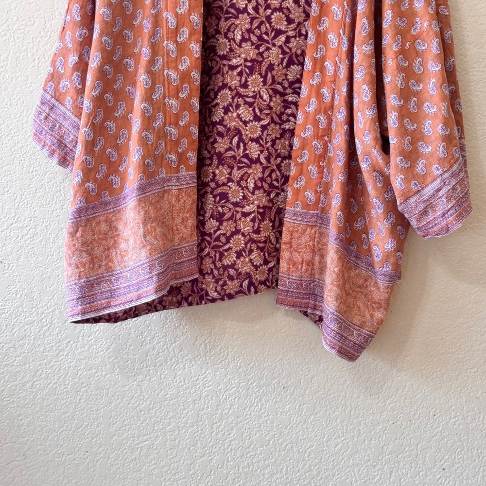 J.Jill Reversible Kimono Cardigan Purple Floral Orange Paisley Cotton S-L - Picture 10 of 15